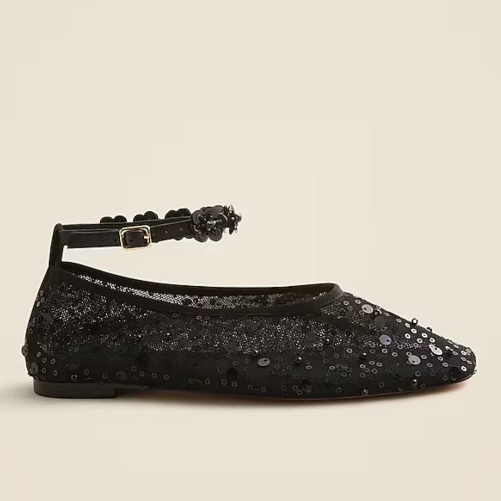 J.Crew Quinn embellished removable ankle-strap ballet flats sequin & mesh sz 9.5
